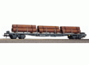 HAG 70030 HO - Plat rallong� sur bogies avec ranchers charg� de tuyaux des CFF