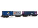 RIVAROSSI 6134 HO - Set de 2 wagons plats Sgmmns ep V DB (containers BELL,PO et Nedlloyd)