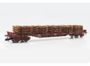 FLEISCHMANN 578701 HO : Plat rallongé à bogies chargé de traverses bois ép IV SNCF