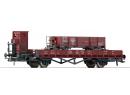 ROCO 66355 HO - Wagon plat ridelles basses avec gurite, charg avec wagon voie troite, ep II DRG