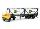 brekina 81046 HO - Tracteur MBLPS 1620 avec semi remorque containers BP GAZ