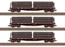 TRIX 24922 HO - Set de 3 wagons US plats avec ranchers chargs de grumes ep II
