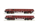 ROCO 6600224 HO - Set de 2 TP plats ridelles basses ep III SNCF